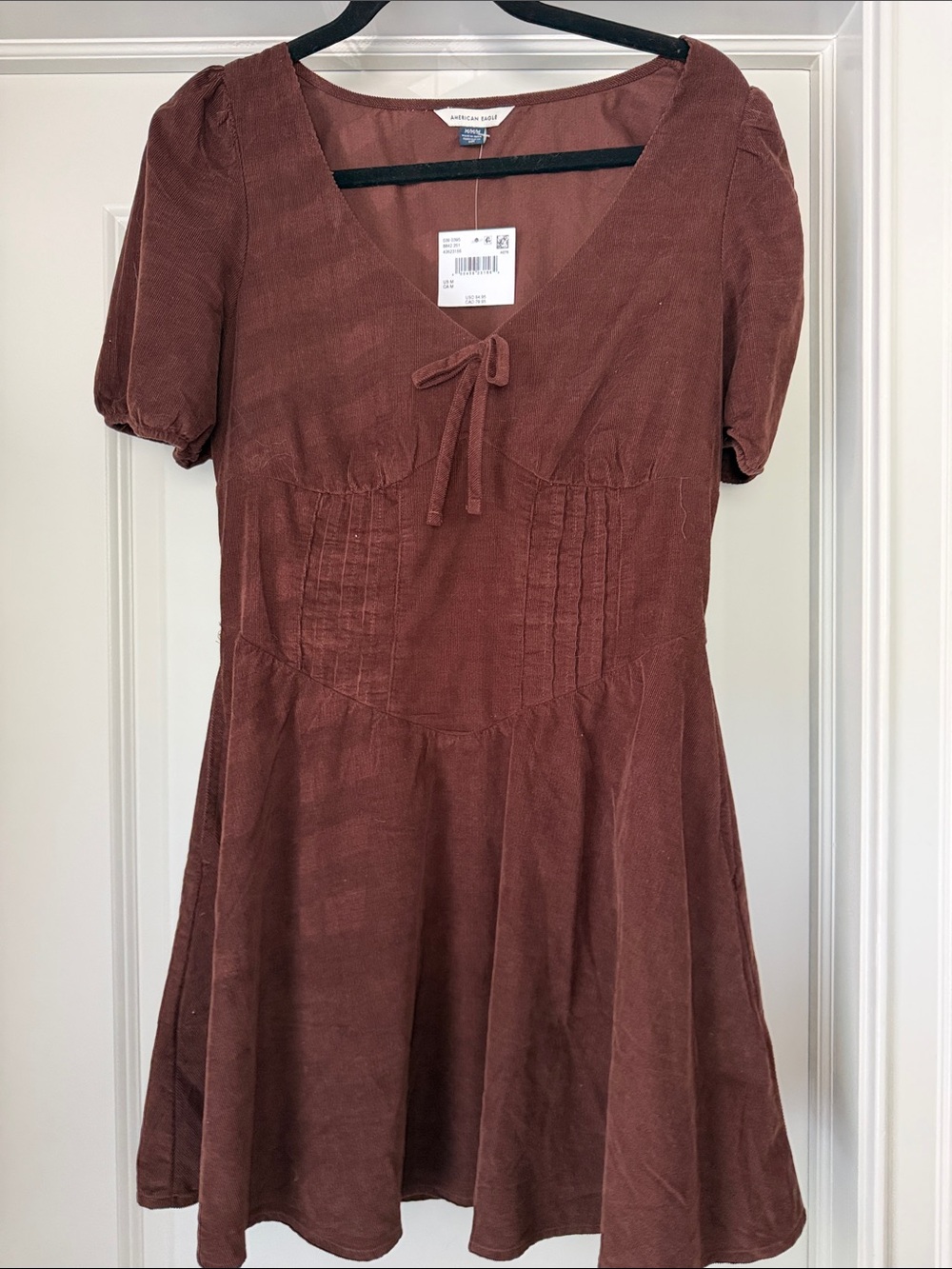 American Eagle Outfitters Rust Corduroy Tie-Front Mini Dress
